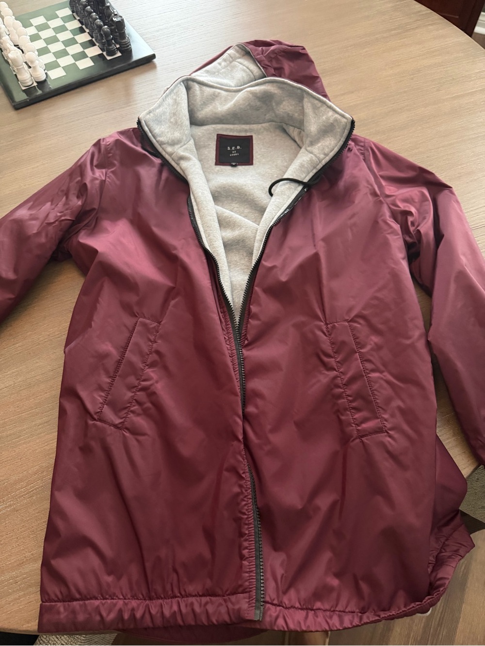 Sebby Maroon Hooded Trench Coat